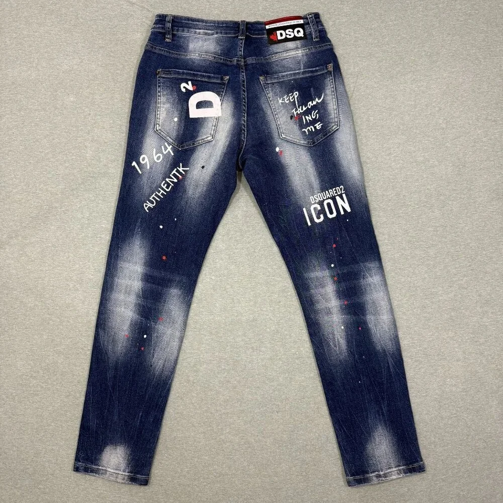 DSQUARED2 Icon All Over Print Jean Slim Distressed Paint Splatter  Mens Sz 30X28 - Picture 5 of 9